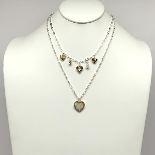 Layered Heart Charm Pendant Necklace