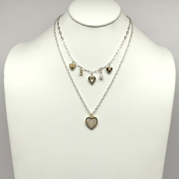 Layered Heart Charm Pendant Necklace