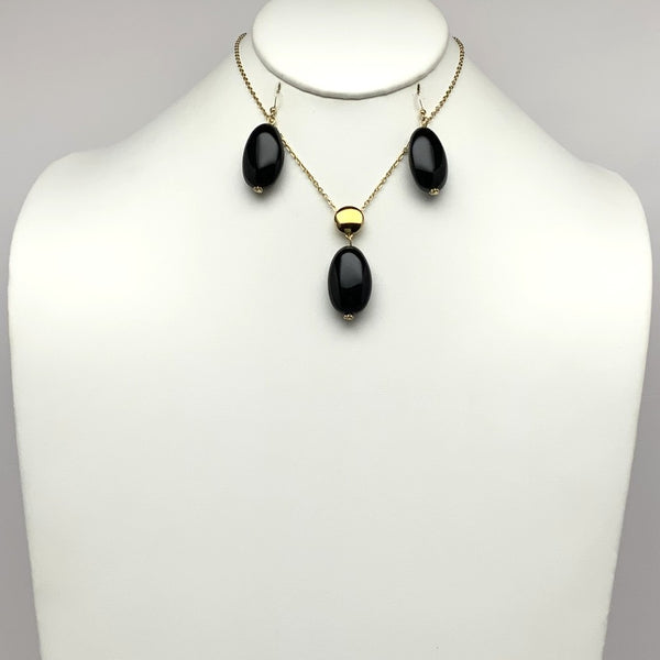 Lucite Stone Pendant Chain Necklace Set