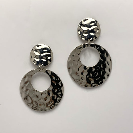 Hammered Circle Cut Drop Clip On Earrings