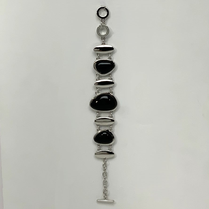 Abstract Metal Stone Toggle Clasp Bracelet