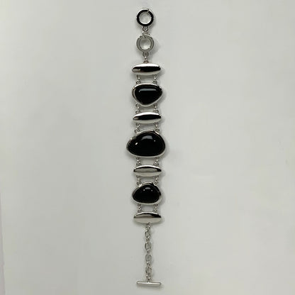 Abstract Metal Stone Toggle Clasp Bracelet