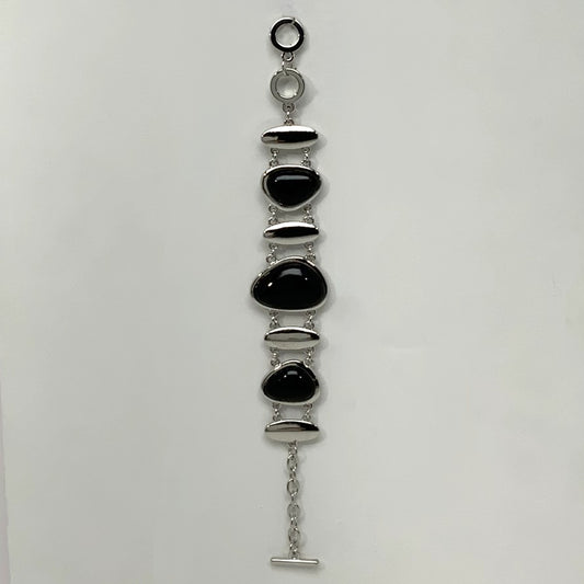 Abstract Metal Stone Toggle Clasp Bracelet