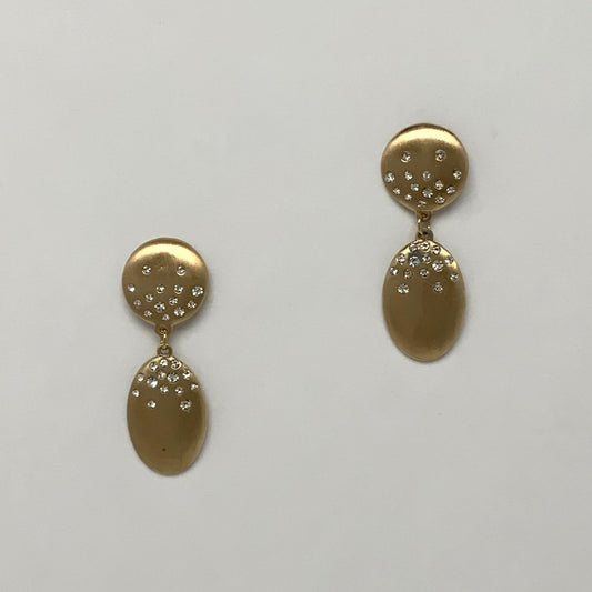 Oval Rhinestone Dotted Two Tier Metal Earring Drop