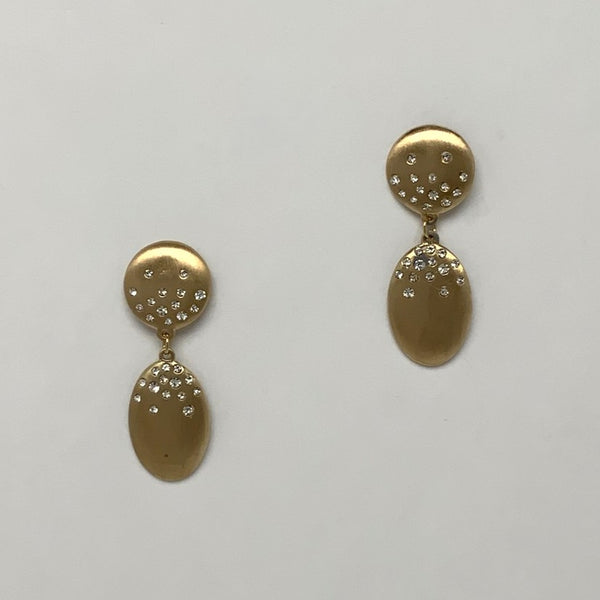 Oval Rhinestone Dotted Two Tier Metal Earring Drop