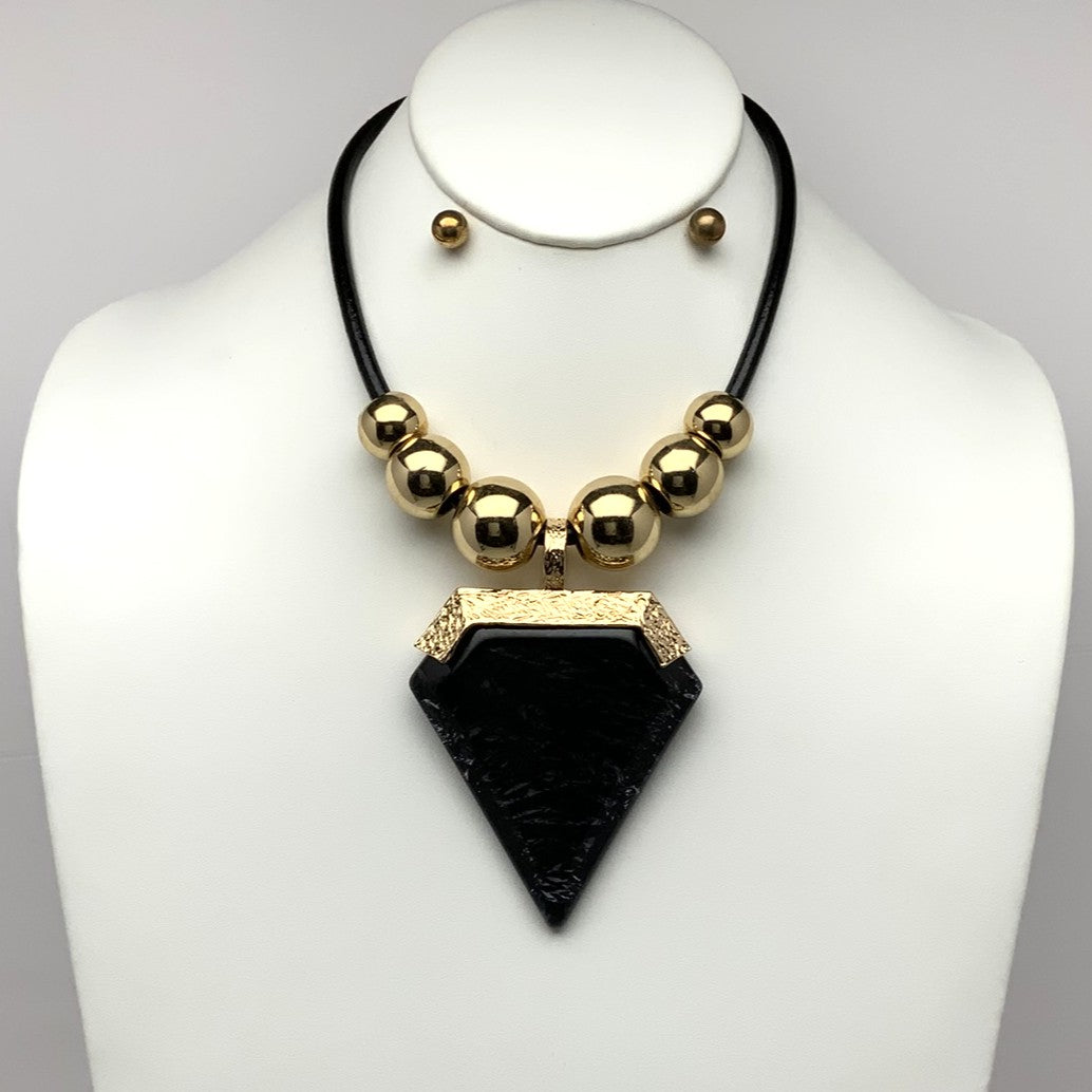 Triangle Lucite Bead Bib Style Necklace Set