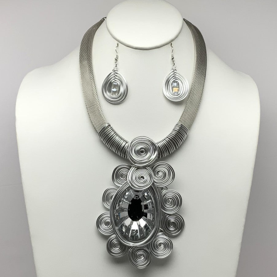 Statement Wire Crystal Necklace Set