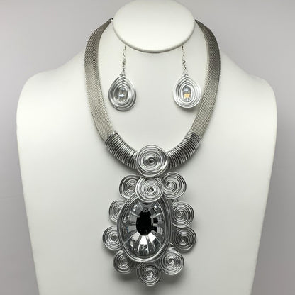 Statement Wire Crystal Necklace Set