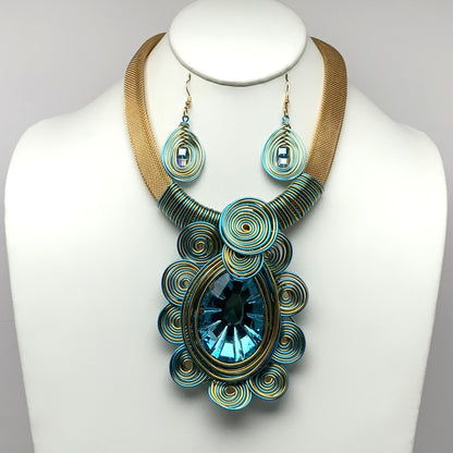 Statement Wire Crystal Necklace Set