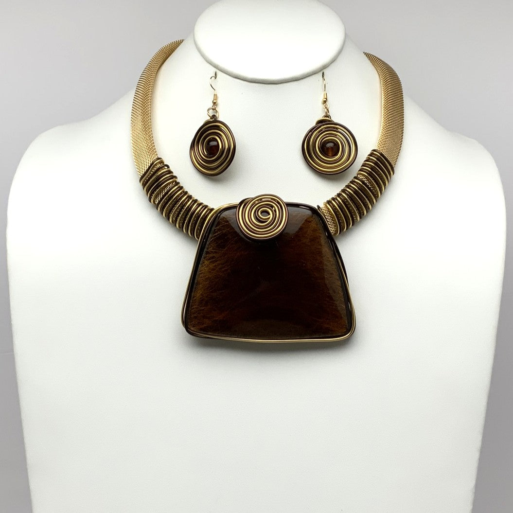 Bib Style Wire Enamel Rhombus Necklace Set