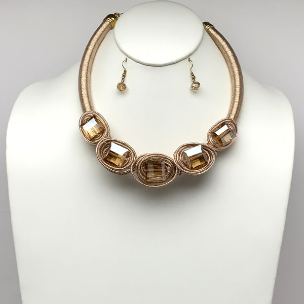 Thick Cord Spiral Crystal Necklace Set