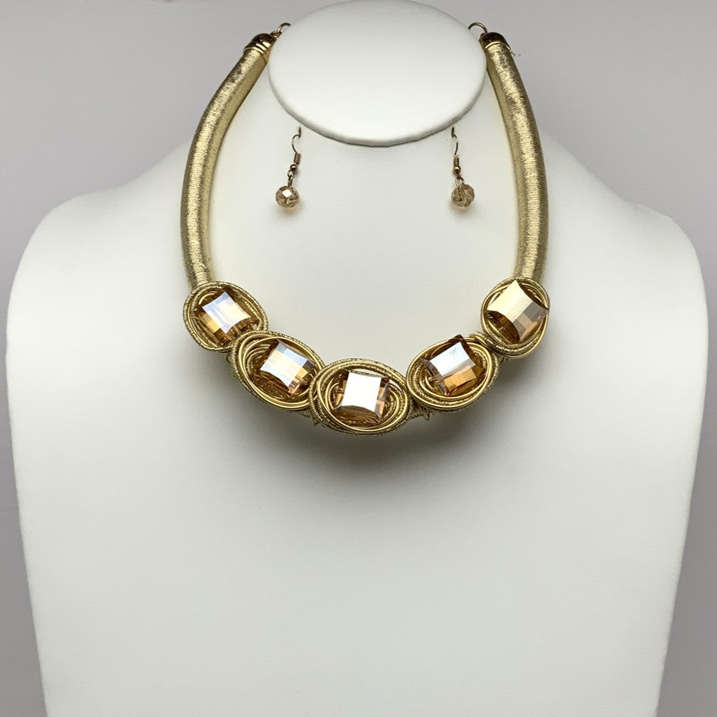 Thick Cord Spiral Crystal Necklace Set