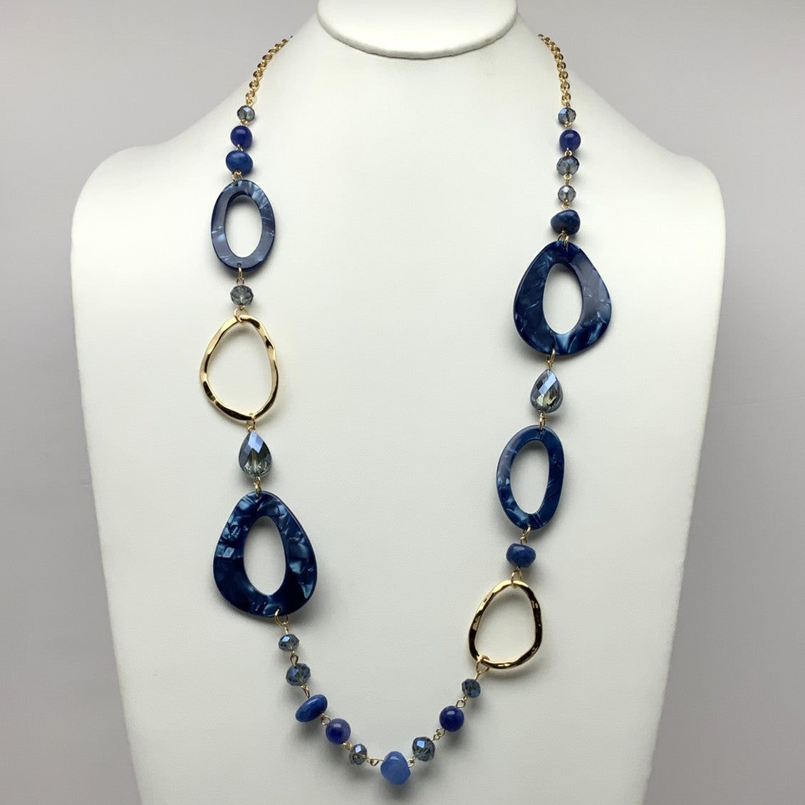 Long Abstract Stone Curved Lucite Necklace