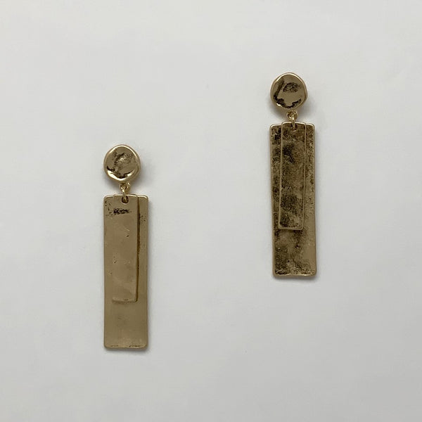 Rustic Textured Rectangle Layer Drop Earrings