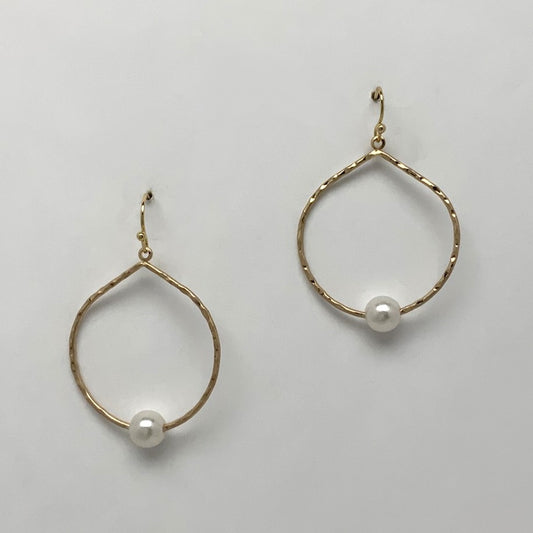 Textured Circle Single Pearl Bead Earrings