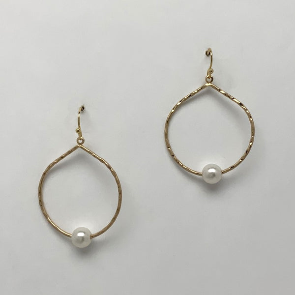 Textured Circle Single Pearl Bead Earrings