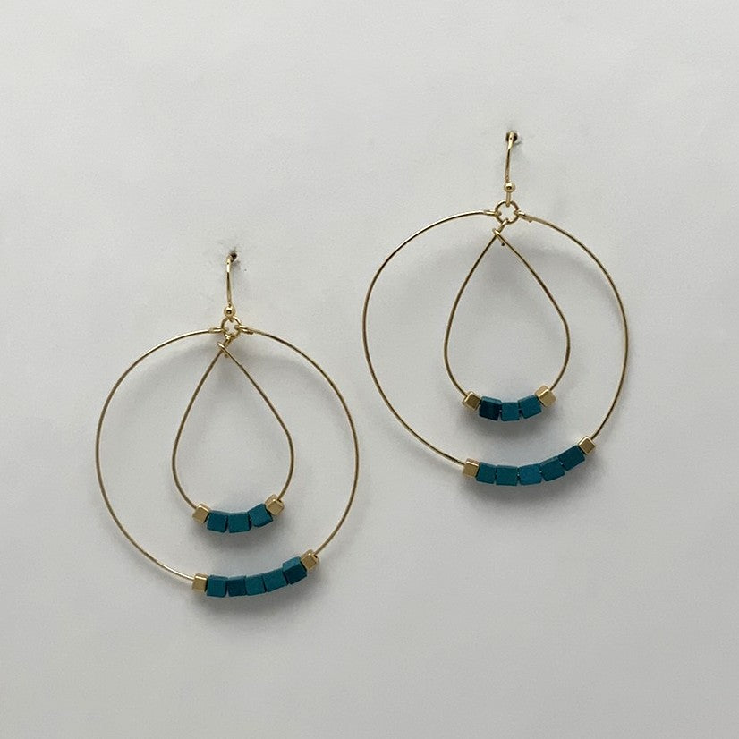 Circle Teardrop Wooden Bead Earrings