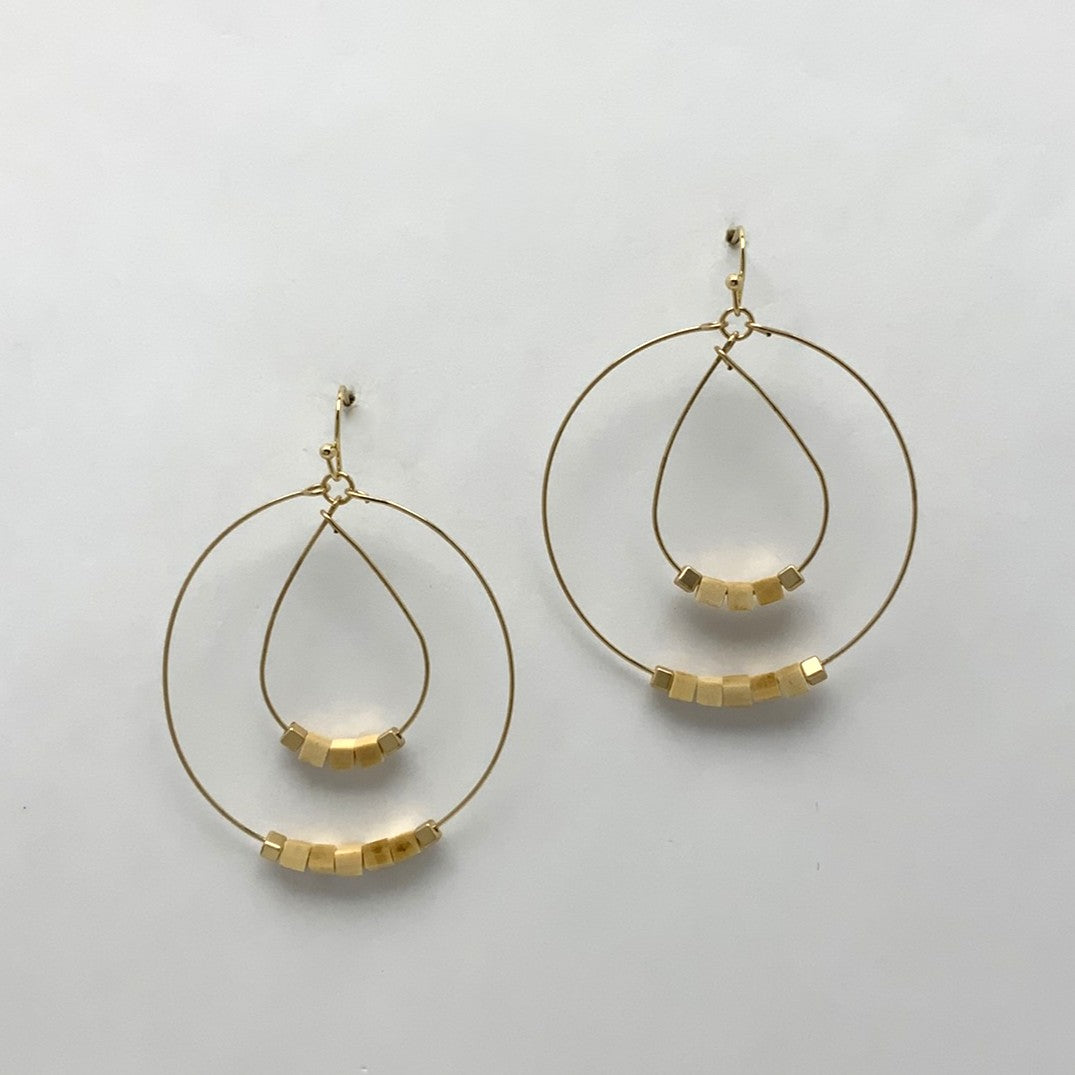 Circle Teardrop Wooden Bead Earrings