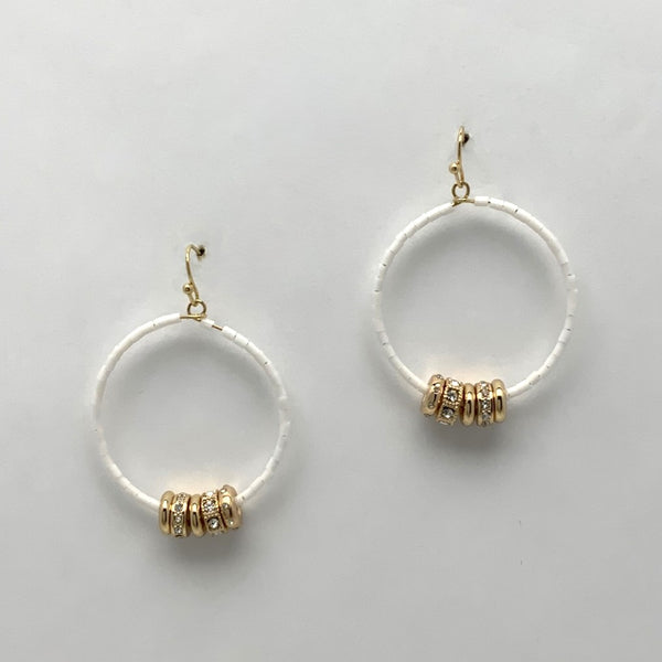 Beaded Circle with Crystal Ring Charm Earrings