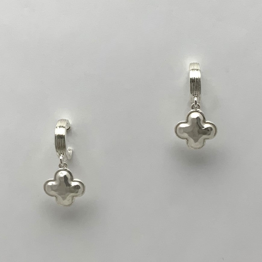 Textured Clover Dangle Half Hoop Earring