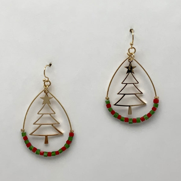 Christmas Tree Teardrop Bead Earrings
