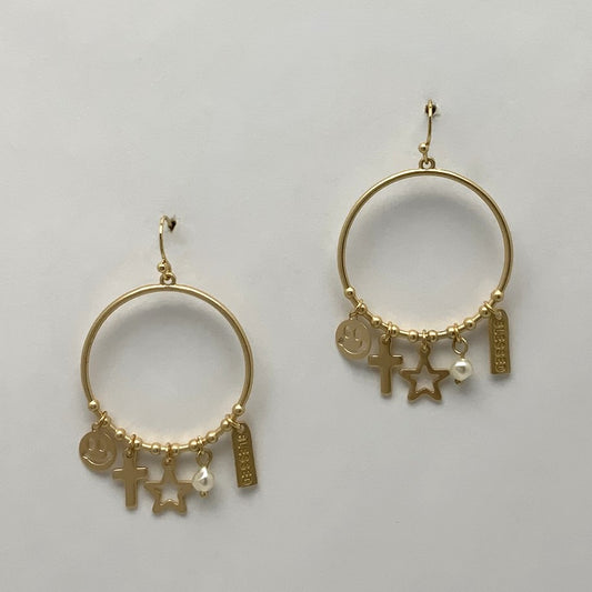"Blessed" Charm Circle Earrings
