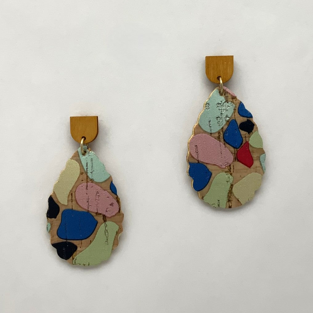Cork Abstract Design Teardrop Earrings