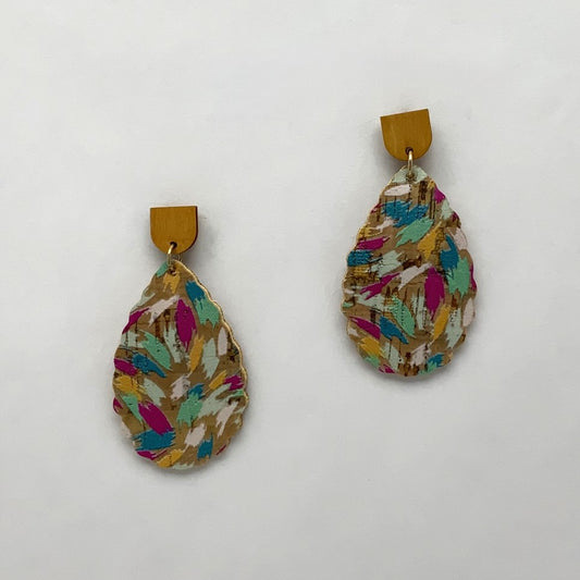 Cork Abstract Design Teardrop Earrings