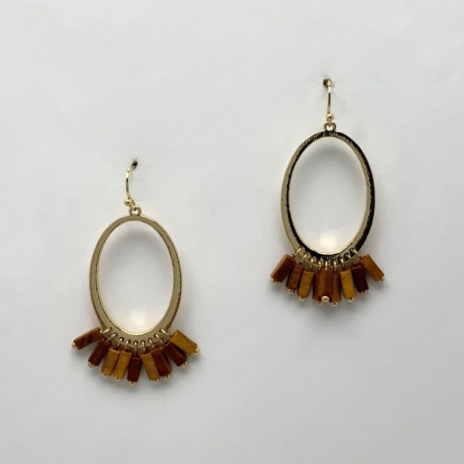 Oval Wooden Rectangle Drop Earrings