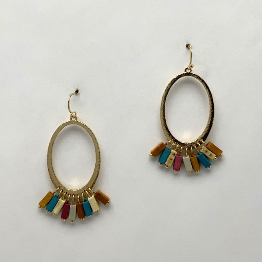 Oval Wooden Rectangle Drop Earrings