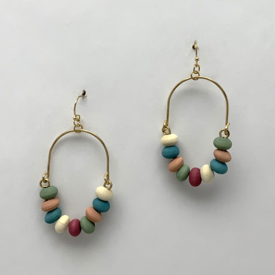 Wooden Bead Oval Drop Earrings