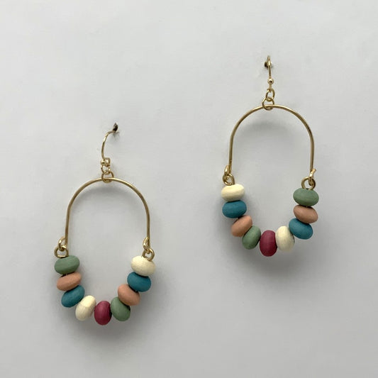 Wooden Bead Oval Drop Earrings