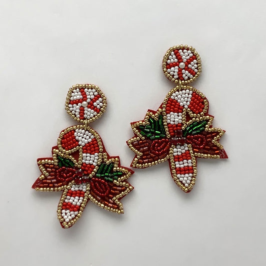 Beaded Christmas Candy Cane Earrings