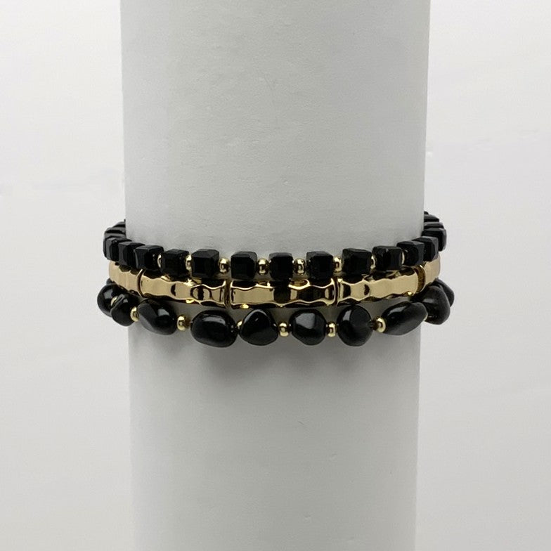 Texture Metal Stone Crystal Bracelet Set