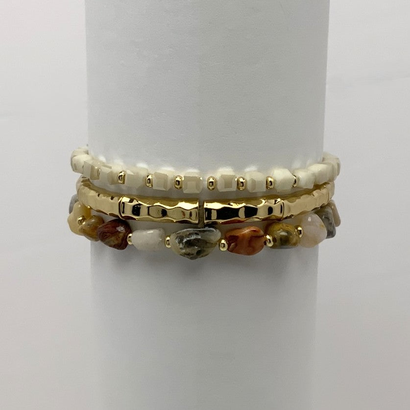 Texture Metal Stone Crystal Bracelet Set