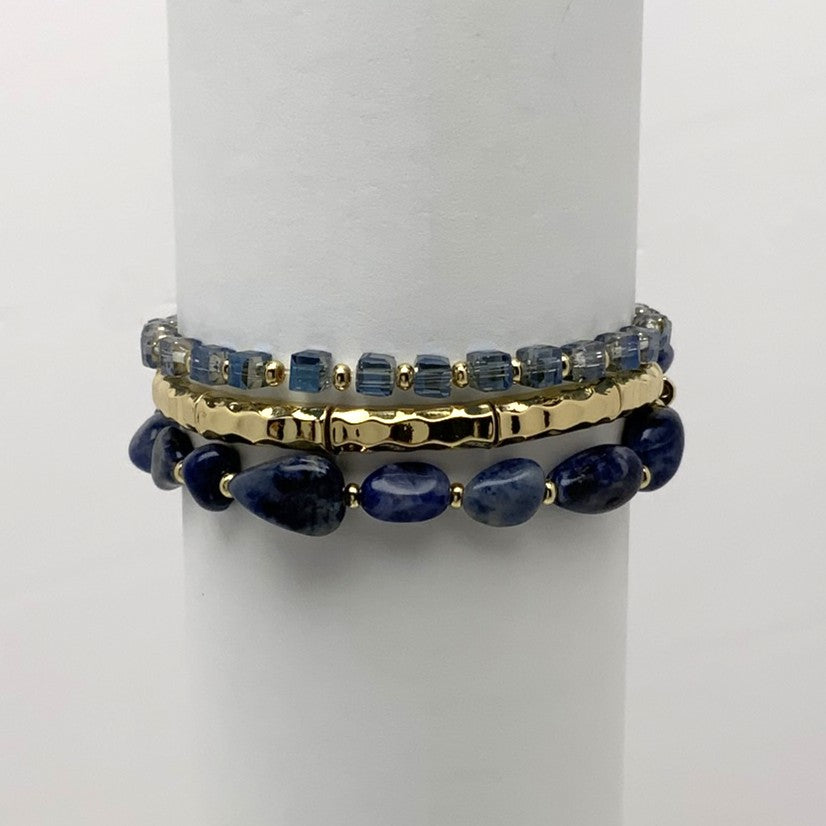 Texture Metal Stone Crystal Bracelet Set