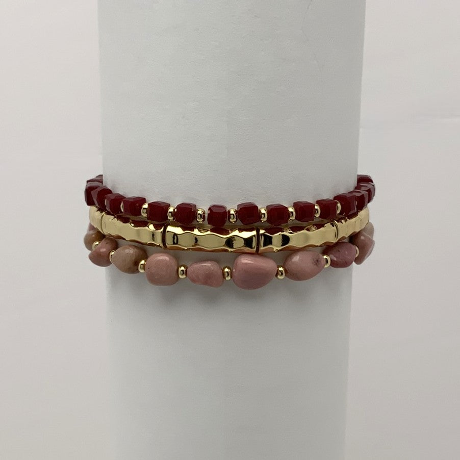 Texture Metal Stone Crystal Bracelet Set