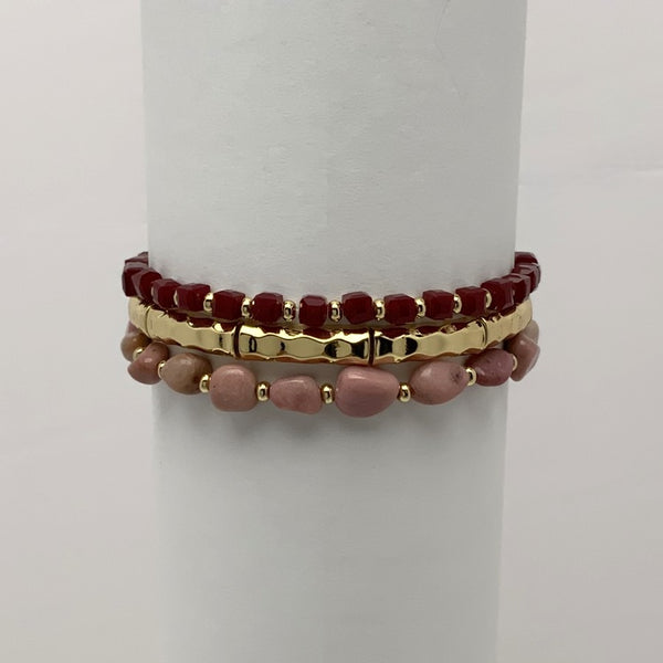 Texture Metal Stone Crystal Bracelet Set