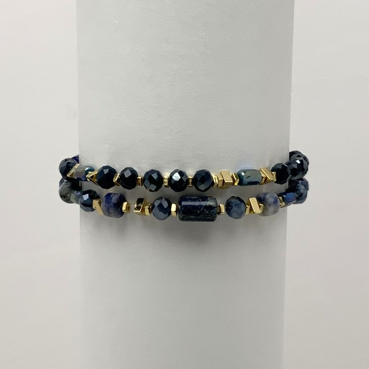 Cylinder Beaded Crystal Bracelet Set