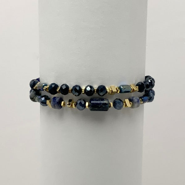 Cylinder Beaded Crystal Bracelet Set