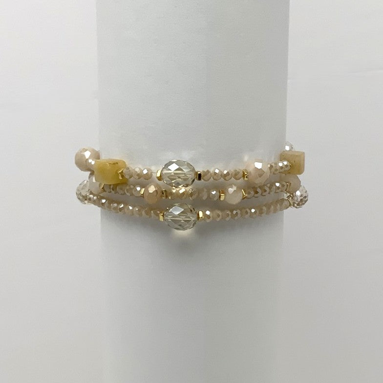 Beaded Oval Stone Square Crystal Bracelet Set