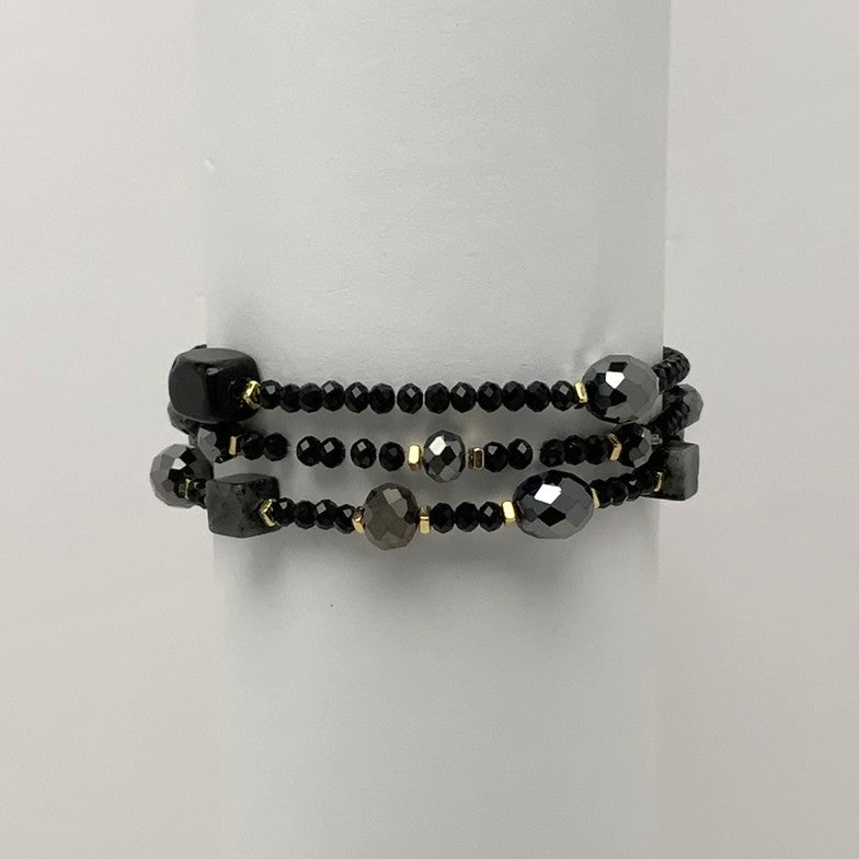 Beaded Oval Stone Square Crystal Bracelet Set