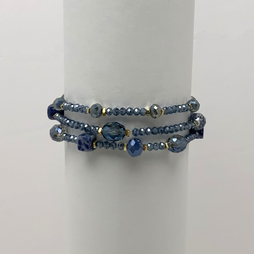 Beaded Oval Stone Square Crystal Bracelet Set
