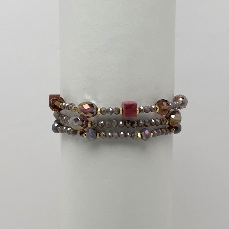 Beaded Oval Stone Square Crystal Bracelet Set