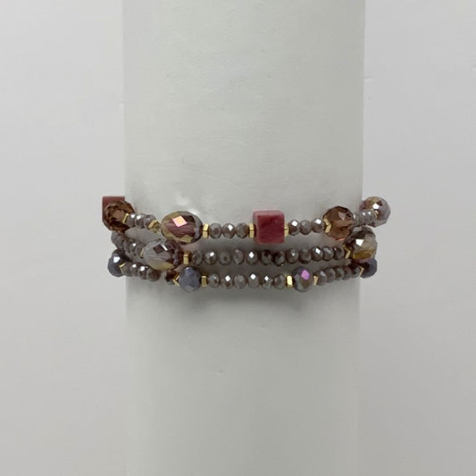 Beaded Oval Stone Square Crystal Bracelet Set