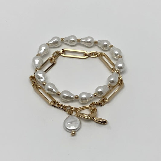 Pearl Chain Toggle Bracelet Set