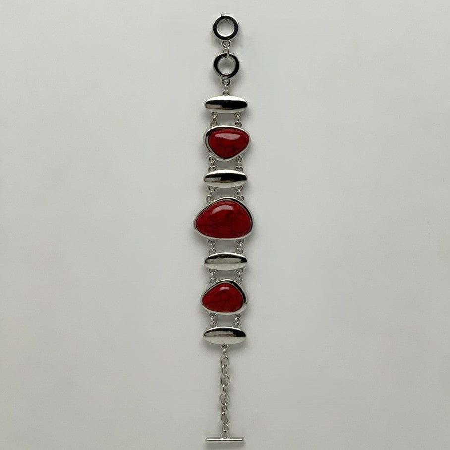Abstract Metal Stone Toggle Clasp Bracelet