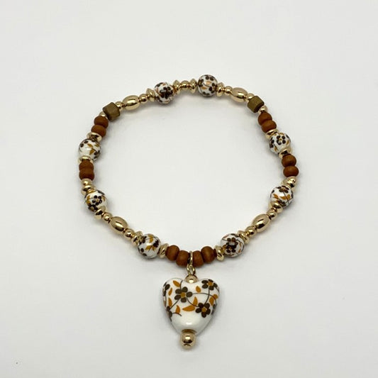 Wooden Bead Lucite Mix Heart Bracelet