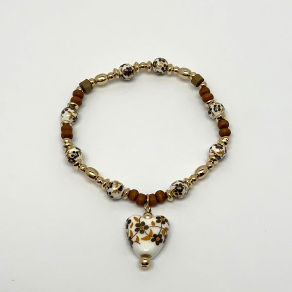 Wooden Bead Lucite Mix Heart Bracelet