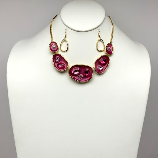Enamel Crystal Blob Necklace Set